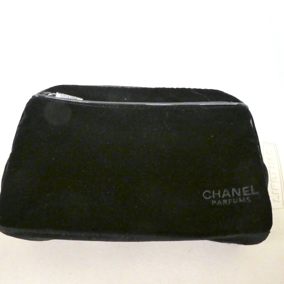 CHANEL, Bags, New Chanel Black Velvet Zip Makeup Bag Logo Lined Pouch